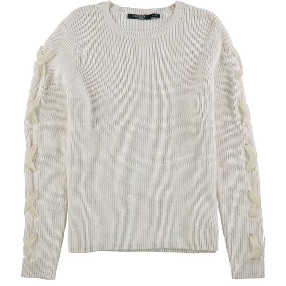 [Ralph Lauren] Winter Cream Lace Up Sweater - Picture 2 of 9